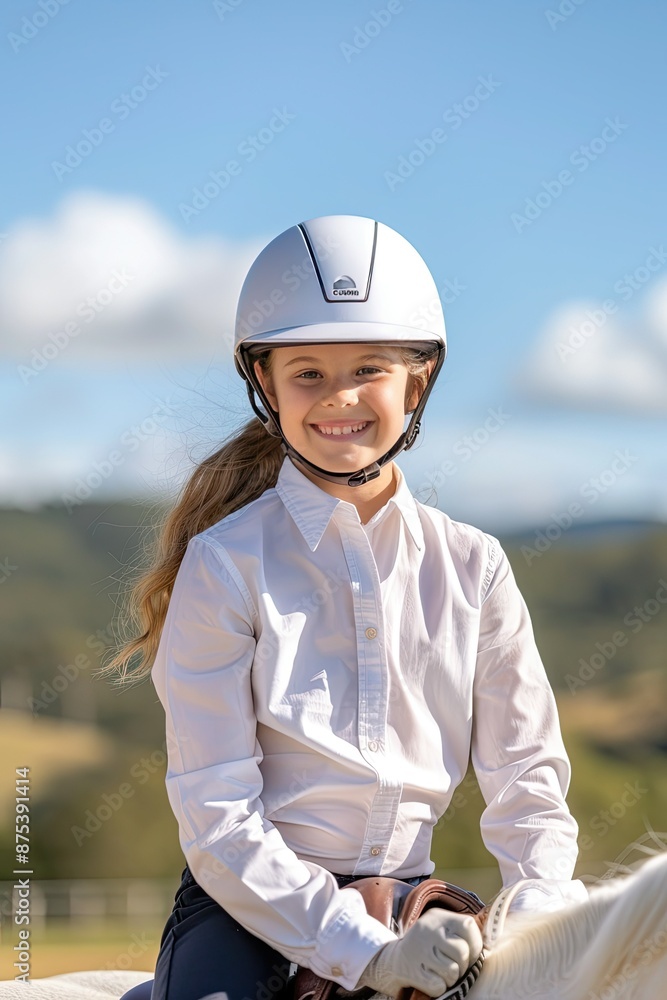 Young Equestrian Smiles Brightly While Riding Young Equestrian Smiles Brightly While Riding