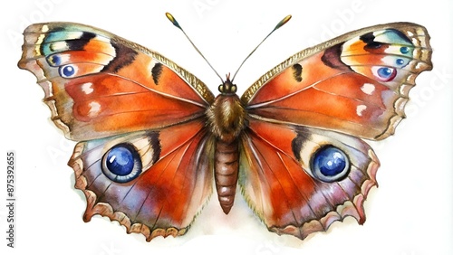 Butterfly Inachis Io. Watercolor imitation. photo