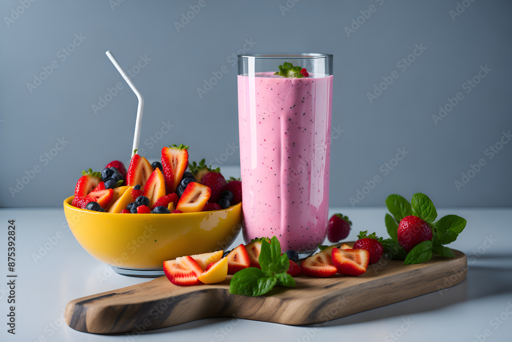 Close-up of a creamy and refreshing strawberry smoothie, perfect for lovers of tasty drinks. Generated by AI Close-up of a creamy and refreshing strawberry smoothie, perfect for lovers of tasty drinks. Generated by AI