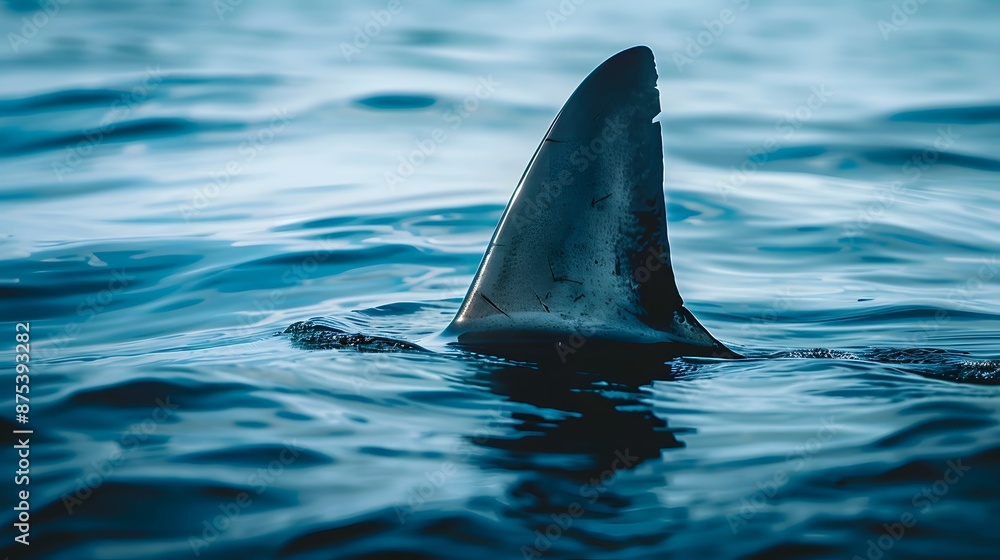 Fototapeta premium Shark fin cutting through the ocean's surface