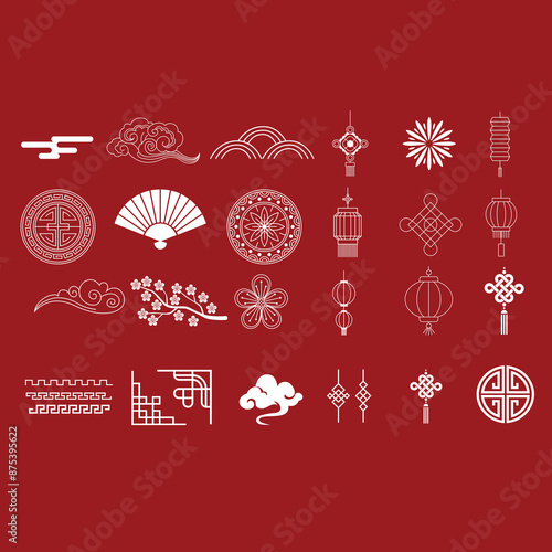 Chinese element collection. Vector decorative collection of patterns, frame, flowers , clouds and knotting in Chinese style