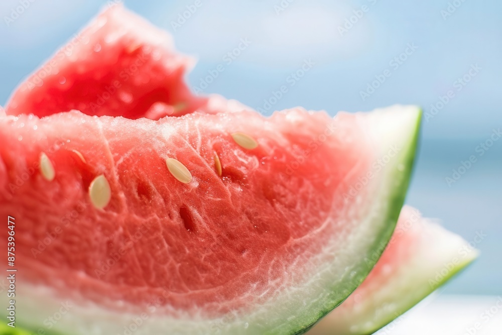 Close-up of fresh watermelon slices with seeds, showcasing juicy, ripe texture, perfect for summer refreshment and healthy eating. Close-up of fresh watermelon slices with seeds, showcasing juicy, ripe texture, perfect for summer refreshment and healthy eating.