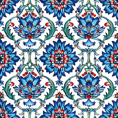 Realistic Floral Motif in Grid of Squares for Nature-Inspired Fabric Design
