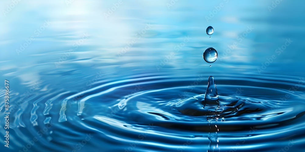 Water Droplet Falling into a Blue Sea A Realistic Depiction for World Water Day. Concept Water Droplet, Blue Sea, Realistic Depiction, World Water Day Water Droplet Falling into a Blue Sea A Realistic Depiction for World Water Day. Concept Water Droplet, Blue Sea, Realistic Depiction, World Water Day