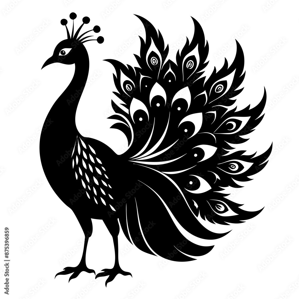 Fototapeta premium Peacock black silhouette