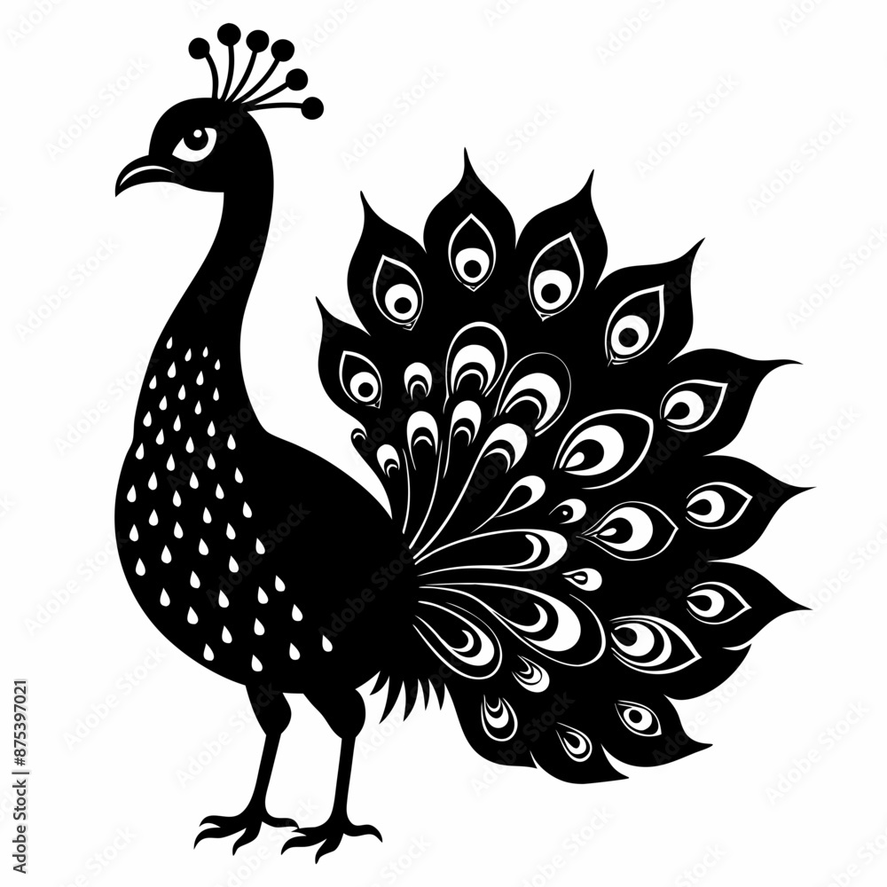 Fototapeta premium Peacock black silhouette