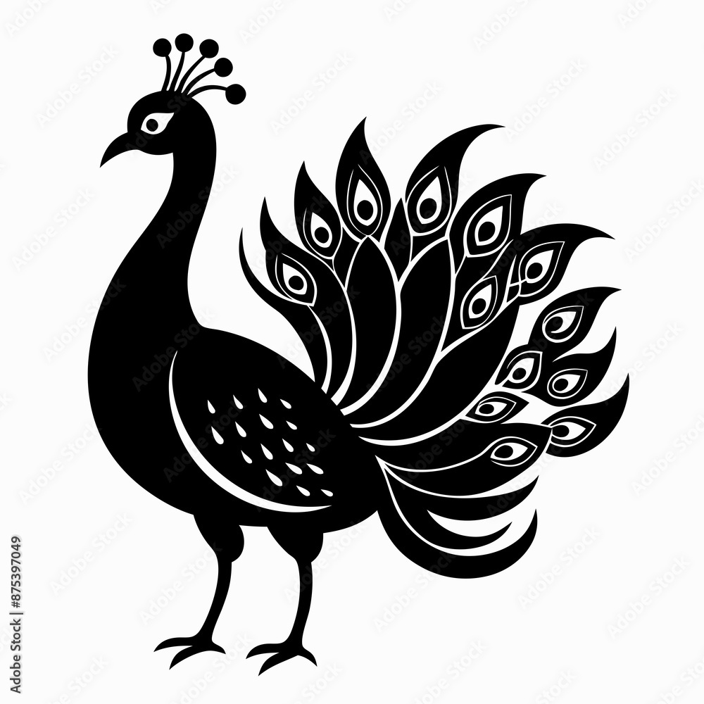 Fototapeta premium Peacock black silhouette