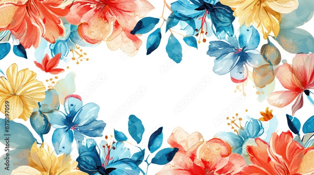 Obraz premium Colorful floral frame ideal for various designs Raster graphic for ads flyers web weddings invites and cards