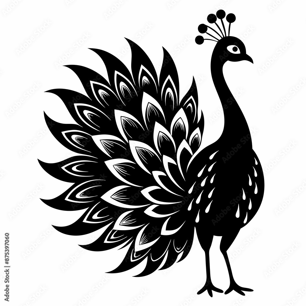 Fototapeta premium Peacock black silhouette