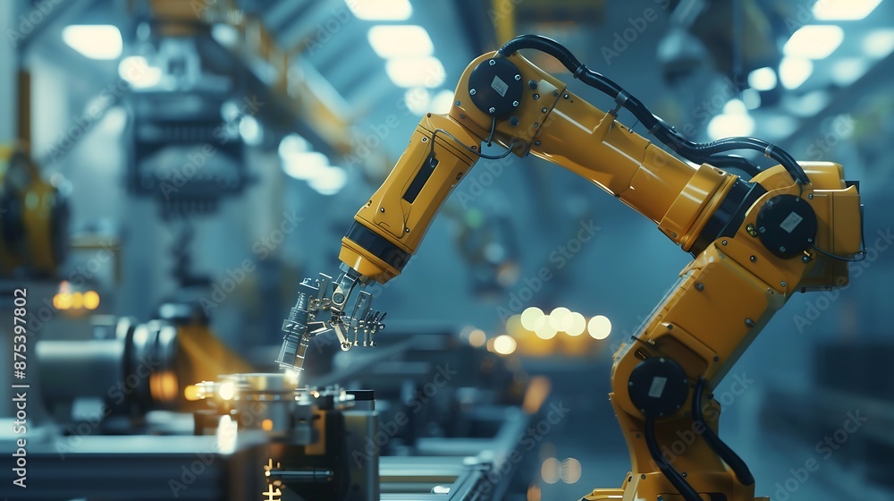Robotic arm on assembly line in factory Robotic arm on assembly line in factory