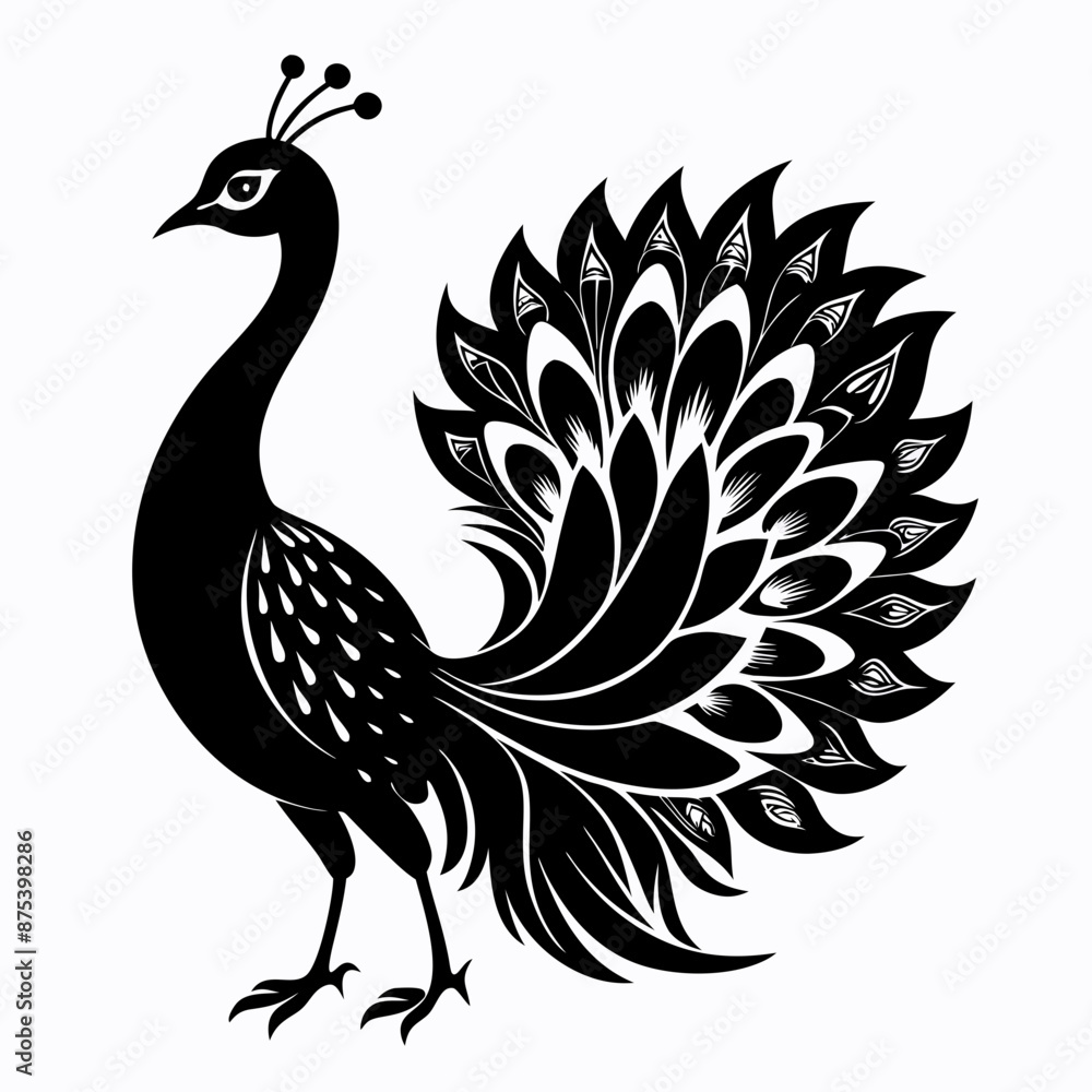 Fototapeta premium Peacock black silhouette