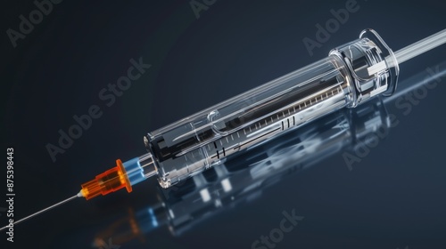 A syringe with a needle and orange tip. Generate AI image