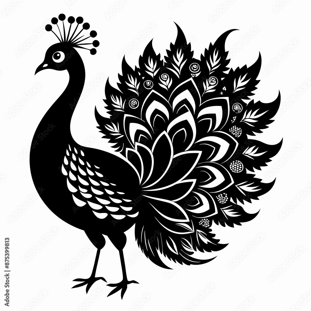 Fototapeta premium Peacock black silhouette