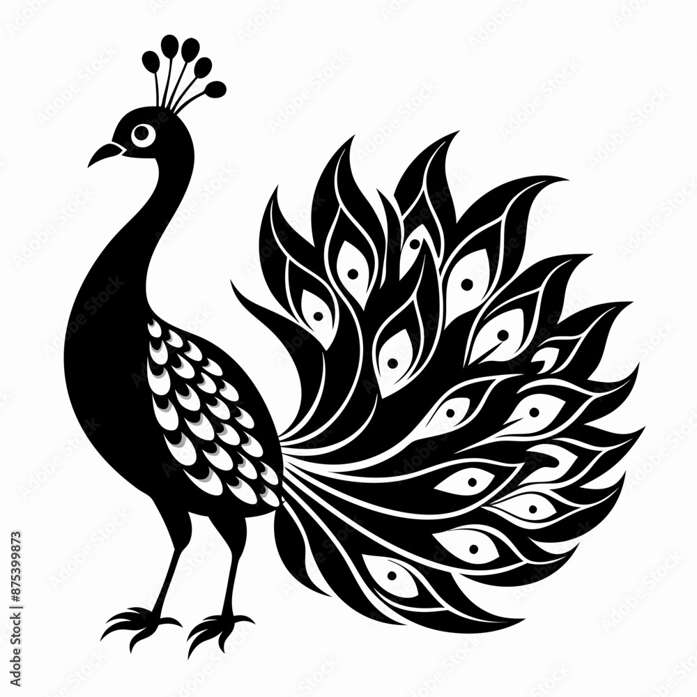 Fototapeta premium Peacock black silhouette