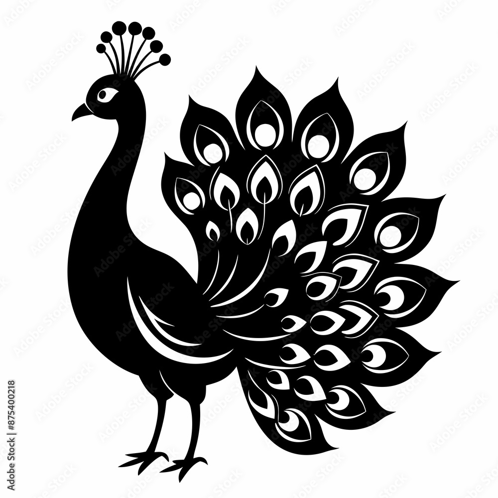Fototapeta premium Peacock black silhouette