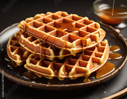 Homemade Belgian waffles with caramel sirup