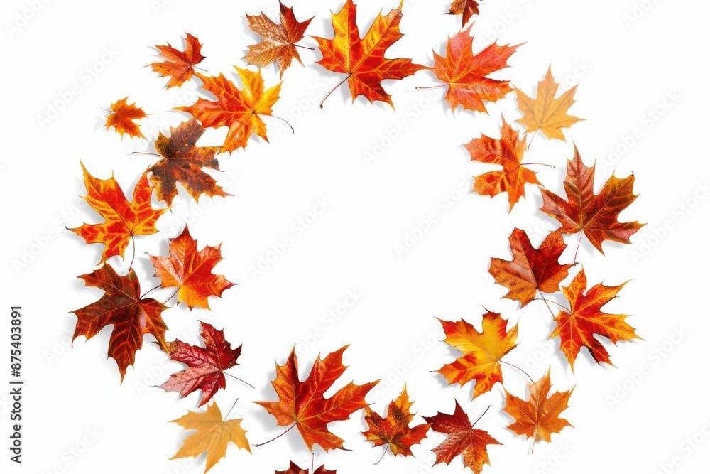 Circular fall leaves border, isolated autumn frame, flat design illustration Circular fall leaves border, isolated autumn frame, flat design illustration