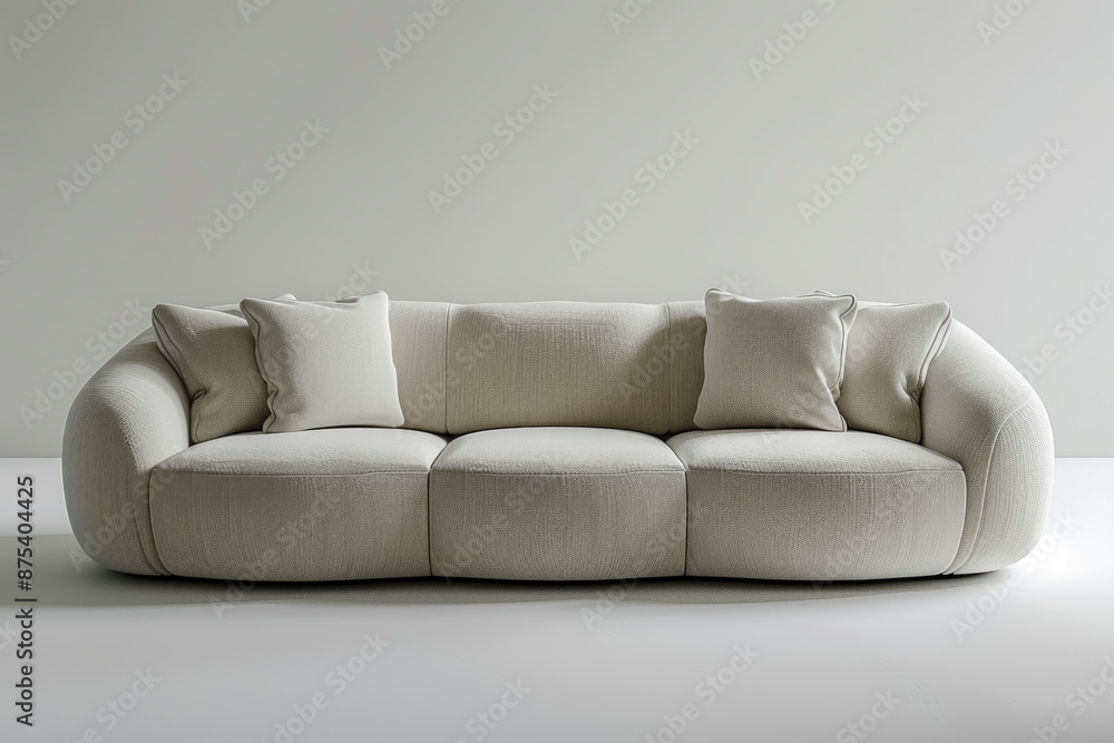 minimalist design with a sleek white sofa in the center of an empty white room. calm and elegance of the interior in a minimalist, realistic setting minimalist design with a sleek white sofa in the center of an empty white room. calm and elegance of the interior in a minimalist, realistic setting