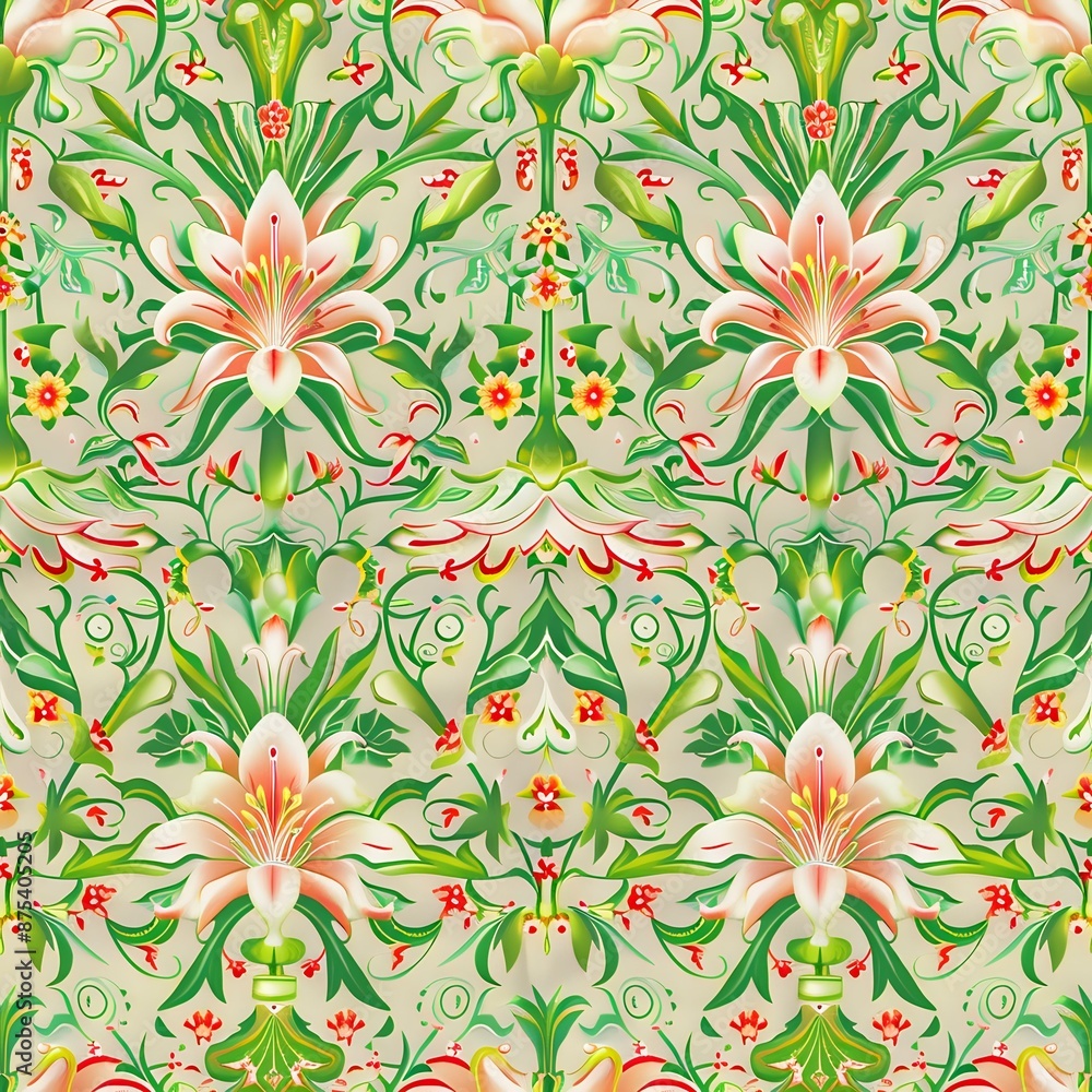 Stylized Lily Flower and Vine Wallpaper or Fabric Pattern Stylized Lily Flower and Vine Wallpaper or Fabric Pattern