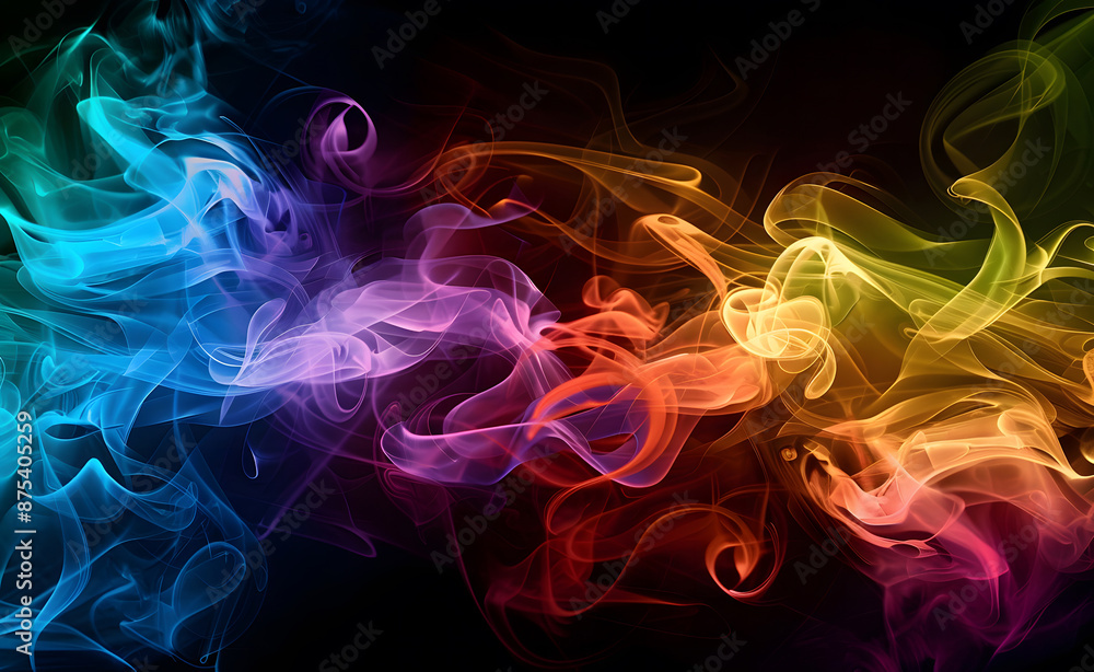 Fototapeta premium Color wheel-like paint flows in a rainbow color spectrum in mid-air, on a dark grey background design