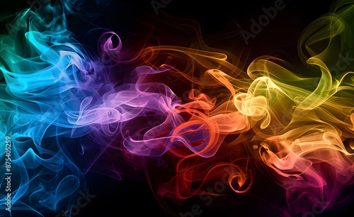 Color wheel-like paint flows in a rainbow color spectrum in mid-air, on a dark grey background design © Mahmud