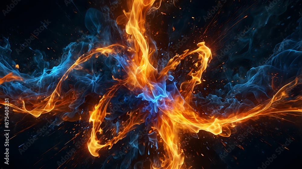 Flammenstrudel in Blau und Orange Flammenstrudel in Blau und Orange