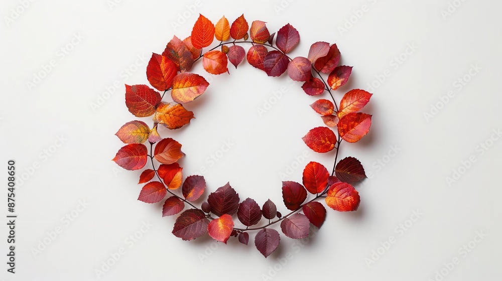 Obraz premium Isolated round frame of autumn leaves, vibrant fall colors, circular seasonal wreath, autumnal foliage design
