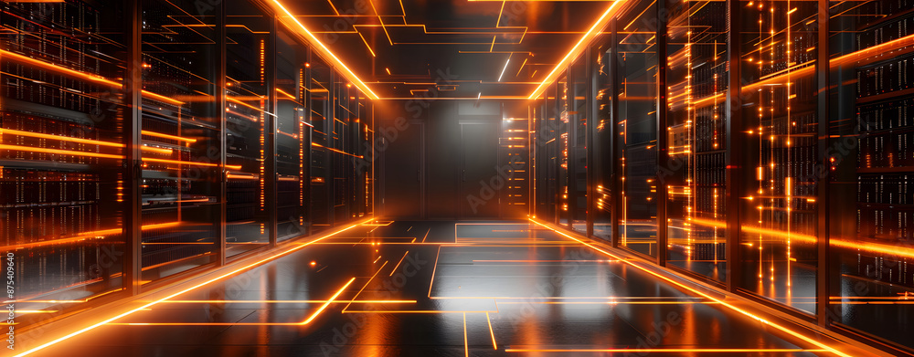 Corporate data server cluster room. Cutting-edge compact in one Data center and network devices module design Corporate data server cluster room. Cutting-edge compact in one Data center and network devices module design