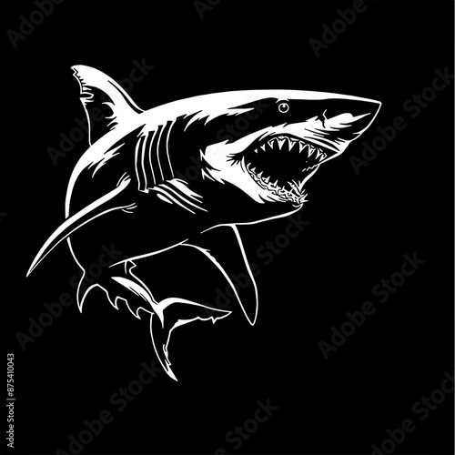 Vintage engraving isolated shark set illustration shark ink sketch. Ocean animal shark background shark silhouette art. Black and white hand drawn vector image