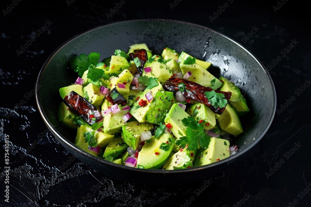 Refreshing Avocado-Poblano Chile Vinaigrette with Red Onion Garnish Refreshing Avocado-Poblano Chile Vinaigrette with Red Onion Garnish