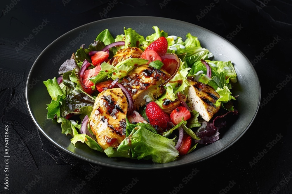 Vibrant BBQ Chicken Salad with Fresh Strawberries and Ranch Dressing Vibrant BBQ Chicken Salad with Fresh Strawberries and Ranch Dressing
