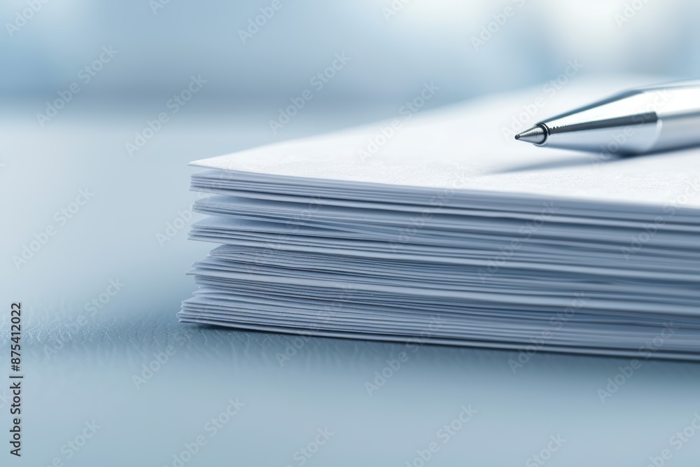 Stack of Papers and Pen on a Desk Stack of Papers and Pen on a Desk