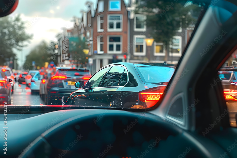 View of traffic jam through car window View of traffic jam through car window