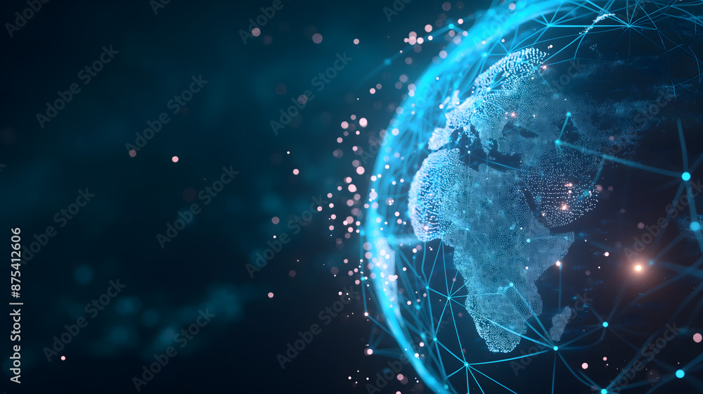 Obraz premium Global Network Connections Illuminated with Light in Dark Background