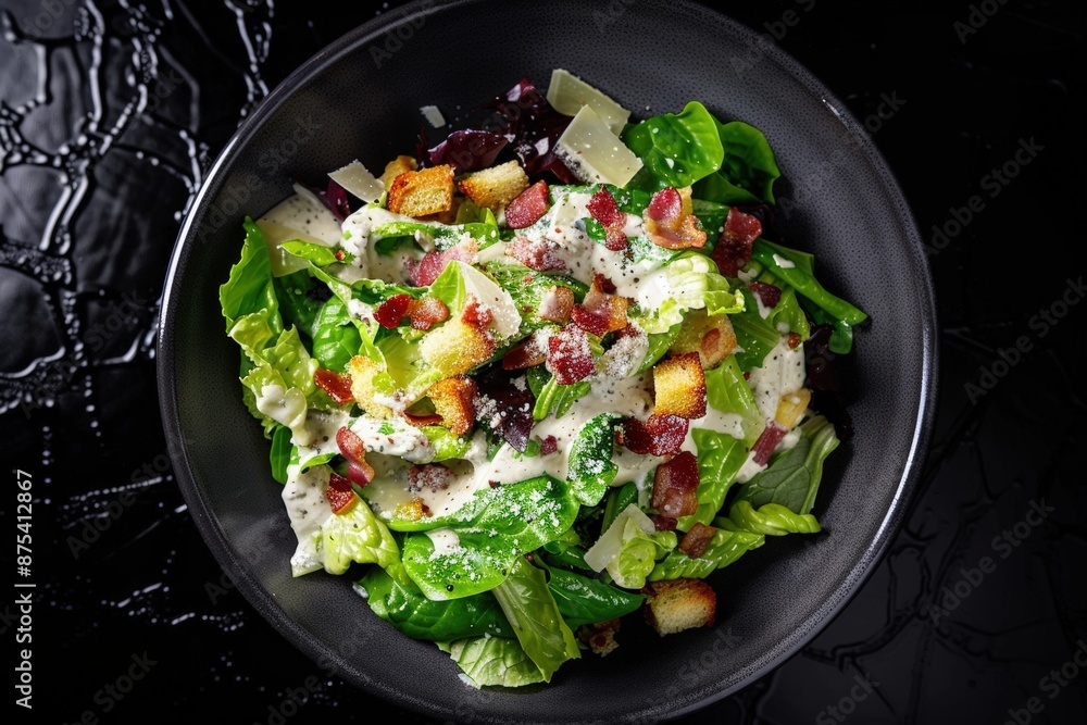 Freshly Made Caesar Salad with Crunchy Garlic Croutons and Parmesan Freshly Made Caesar Salad with Crunchy Garlic Croutons and Parmesan