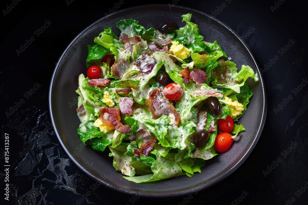 Gourmet Caesar Salad with Pancetta, Cherry Tomatoes, and Parmesan