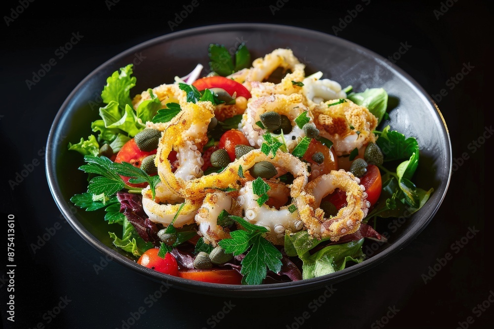 Colorful Calamari Rings with Tangy Tomato and Caper Salad Colorful Calamari Rings with Tangy Tomato and Caper Salad