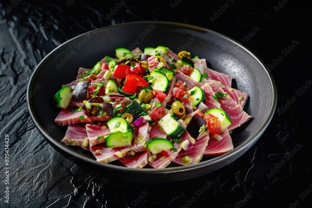 Tuna Carpaccio with Confetti of Mediterranean Flavors Tuna Carpaccio with Confetti of Mediterranean Flavors