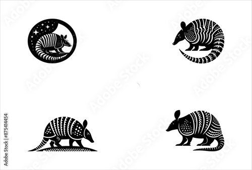 Armadillo silhouette vector logo design and white and background.