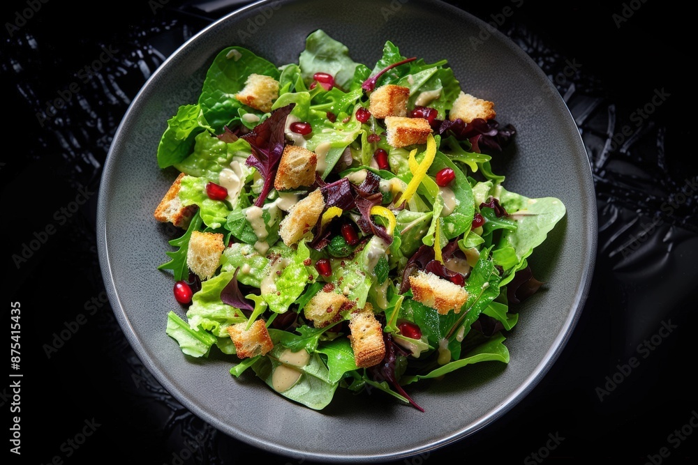 Fresh Mixed Greens Salad with Golden Croutons and Zesty Vinaigrette Fresh Mixed Greens Salad with Golden Croutons and Zesty Vinaigrette
