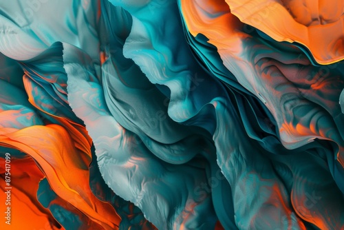 A deeply textured digital image illustrating layered waves in rich orange and teal hues, creating a captivating sense of depth and movement. photo