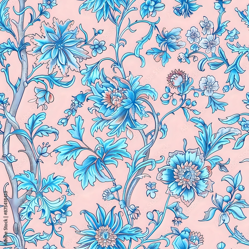 Blue, Green, and Pink Floral Grid Pattern for Home Decor Blue, Green, and Pink Floral Grid Pattern for Home Decor