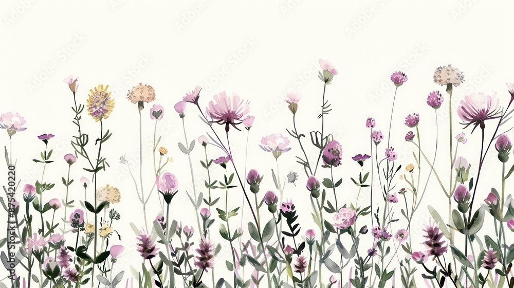 Watercolor wildflowers in a field, pastel tones: a serene scene Watercolor wildflowers in a field, pastel tones: a serene scene