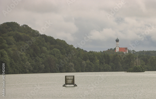 Stausee am Lech bei Kaufering mit Kirche  St. Johannes Baptist photo