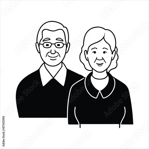 elderly couple isolated vector line art