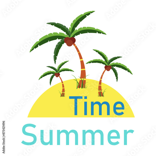 Wallpaper Mural Colored icon. Flat style. Sun and palm trees with the inscription "Summer Time". Torontodigital.ca