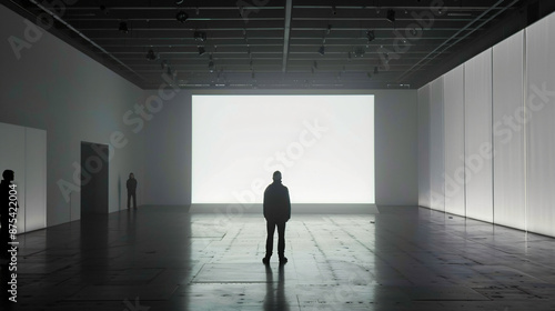 Silhouette of Person in Empty Room with Wall Projection   © Michael