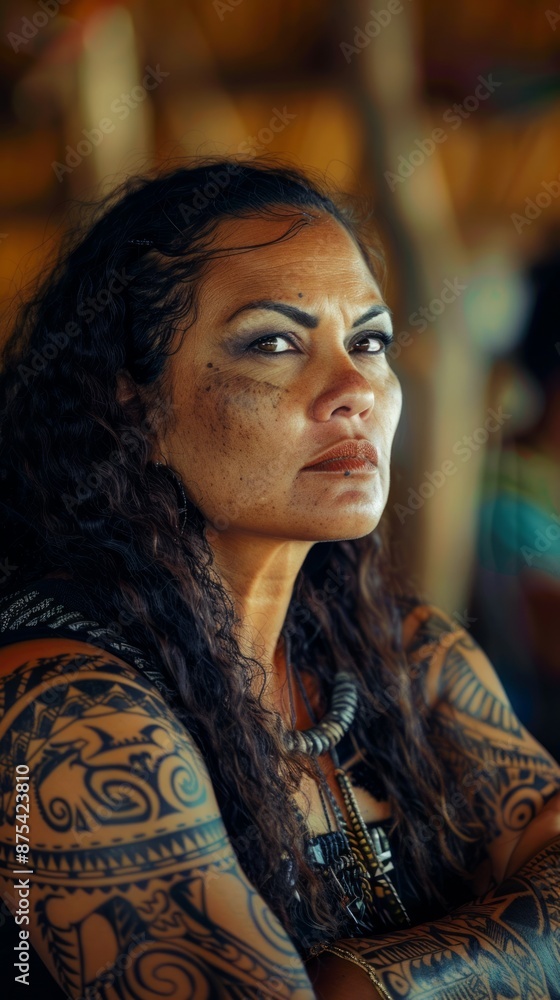 Samoan woman with traditional tattoos, looking proud Samoan woman with traditional tattoos, looking proud