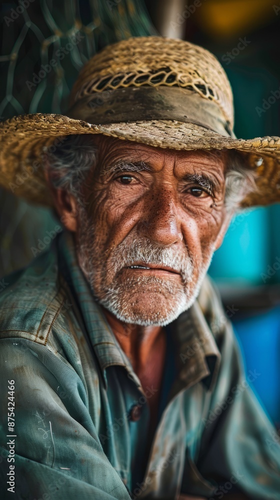 Brazilian elderly man with a relaxed look and a fishing hat Brazilian elderly man with a relaxed look and a fishing hat