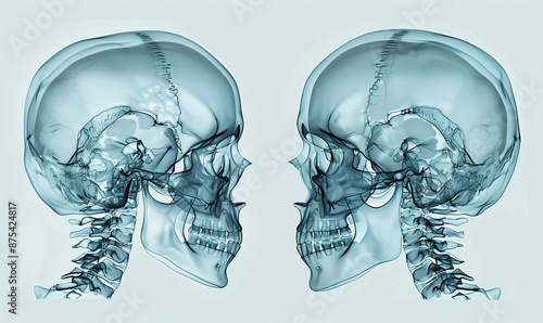 X-ray images of the human skull in two projections on a white background